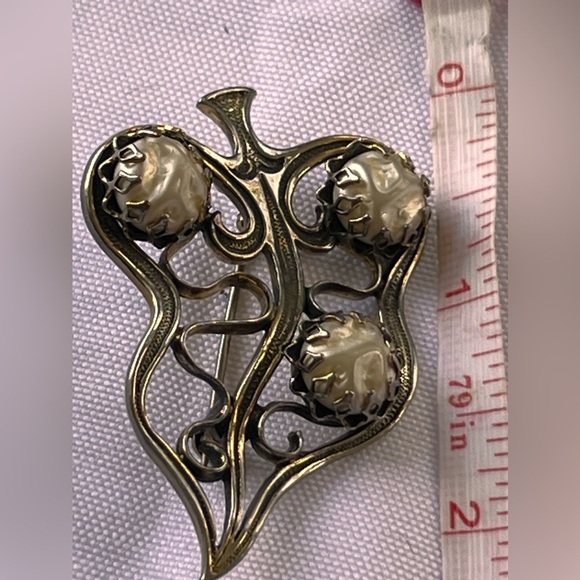 Vintage Schiaparelli Art glass cabs gold leaf brooch multi-color 3.75" - Picture 3 of 5